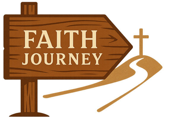 Write Faith JOurney on a sign Board that points to the direction of the cross. tis is a logo